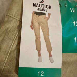 Nautica Jeans Women's Chino Pant Size 12 Khaki Stretch Relaxed Fit Ankle Length